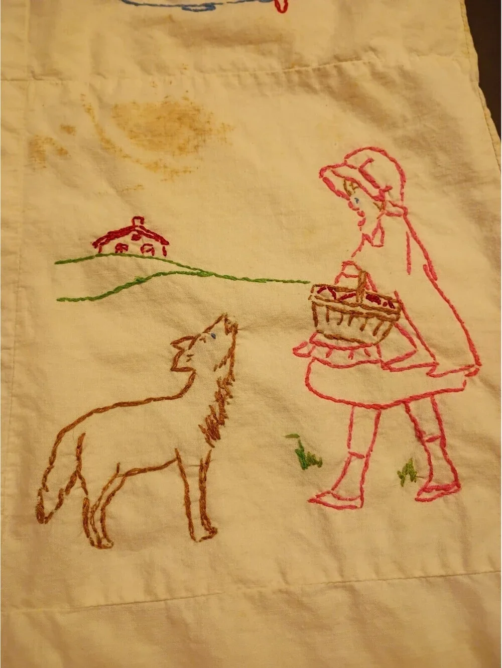 Vintage 50s Handmade Embroidered Baby Doll Quilt Blanket 23x15